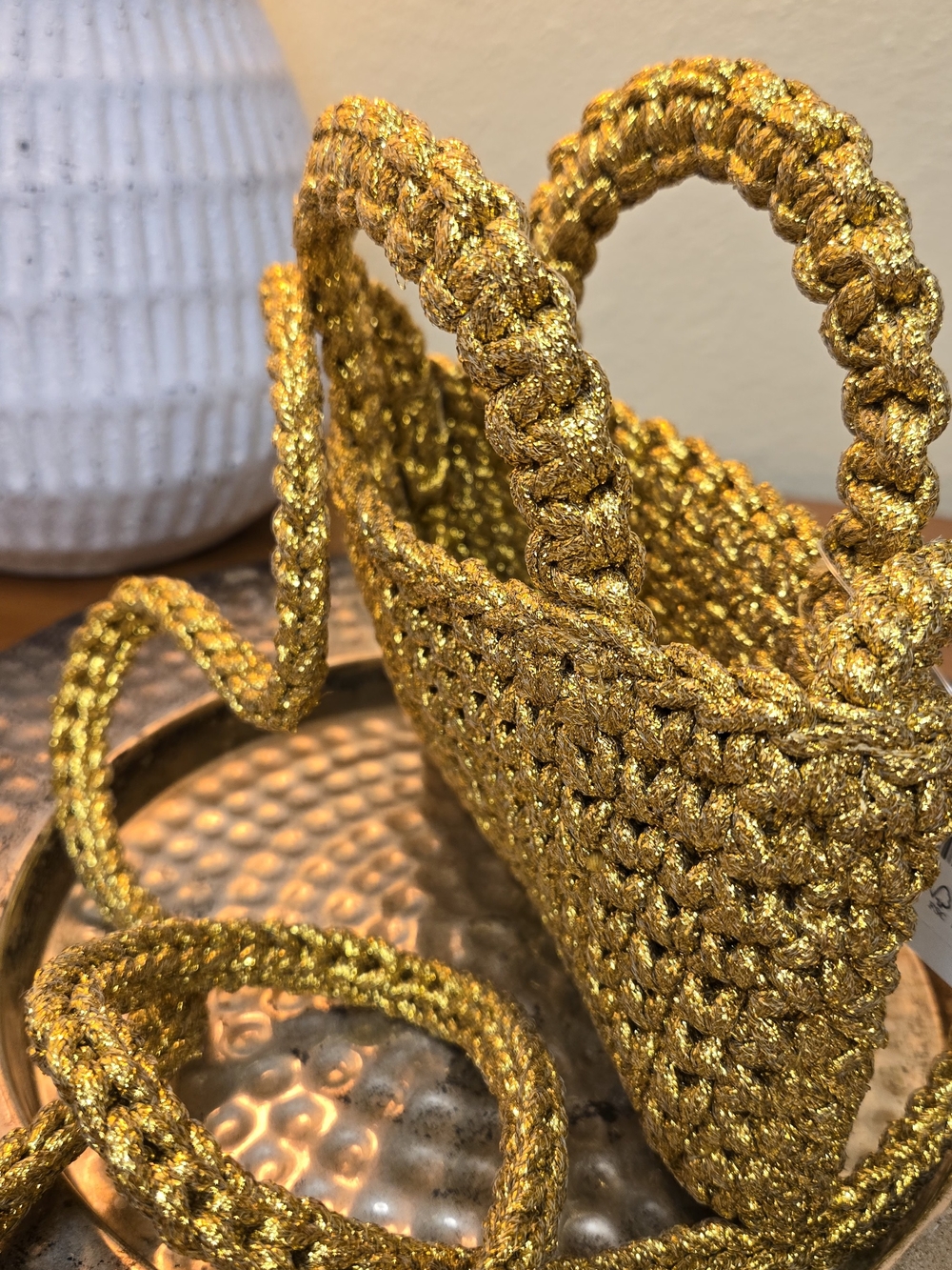 J. Crew Gold Metallic Crochet Mini Crossbody Bag NWT Cadiz Style - Picture 5 of 6